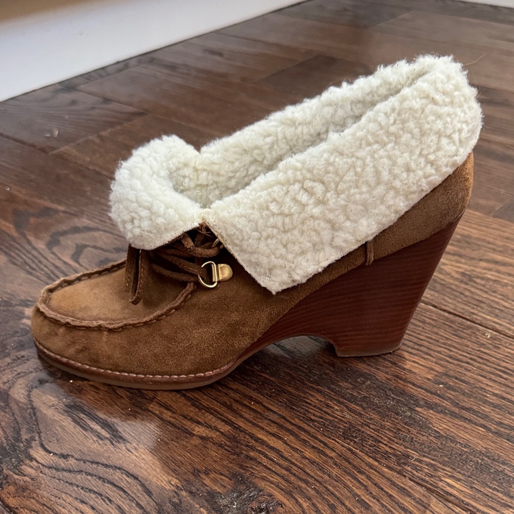 Michael Kors Brown Suede Wedge Mules with Cream Lining